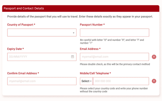 Add your passport data and contact details