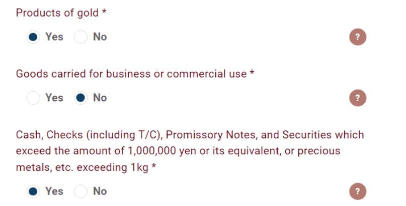 japan entry declare items